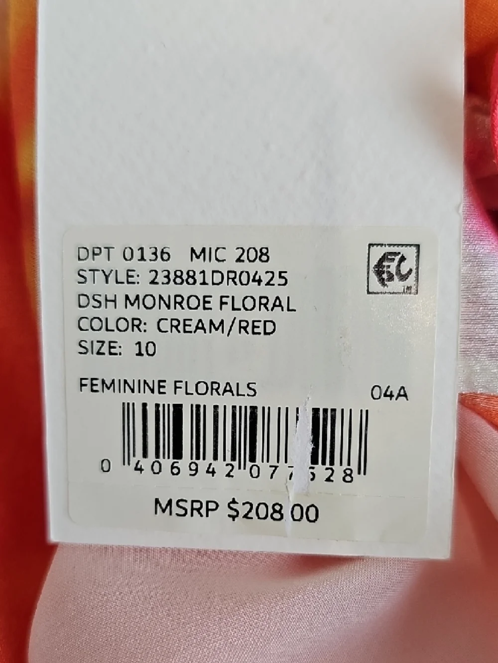 Alex Marie Pink & Orange Tie-Front Floral Midi A-Line Dress Women's Sz 10 NWT - Picture 8 of 8